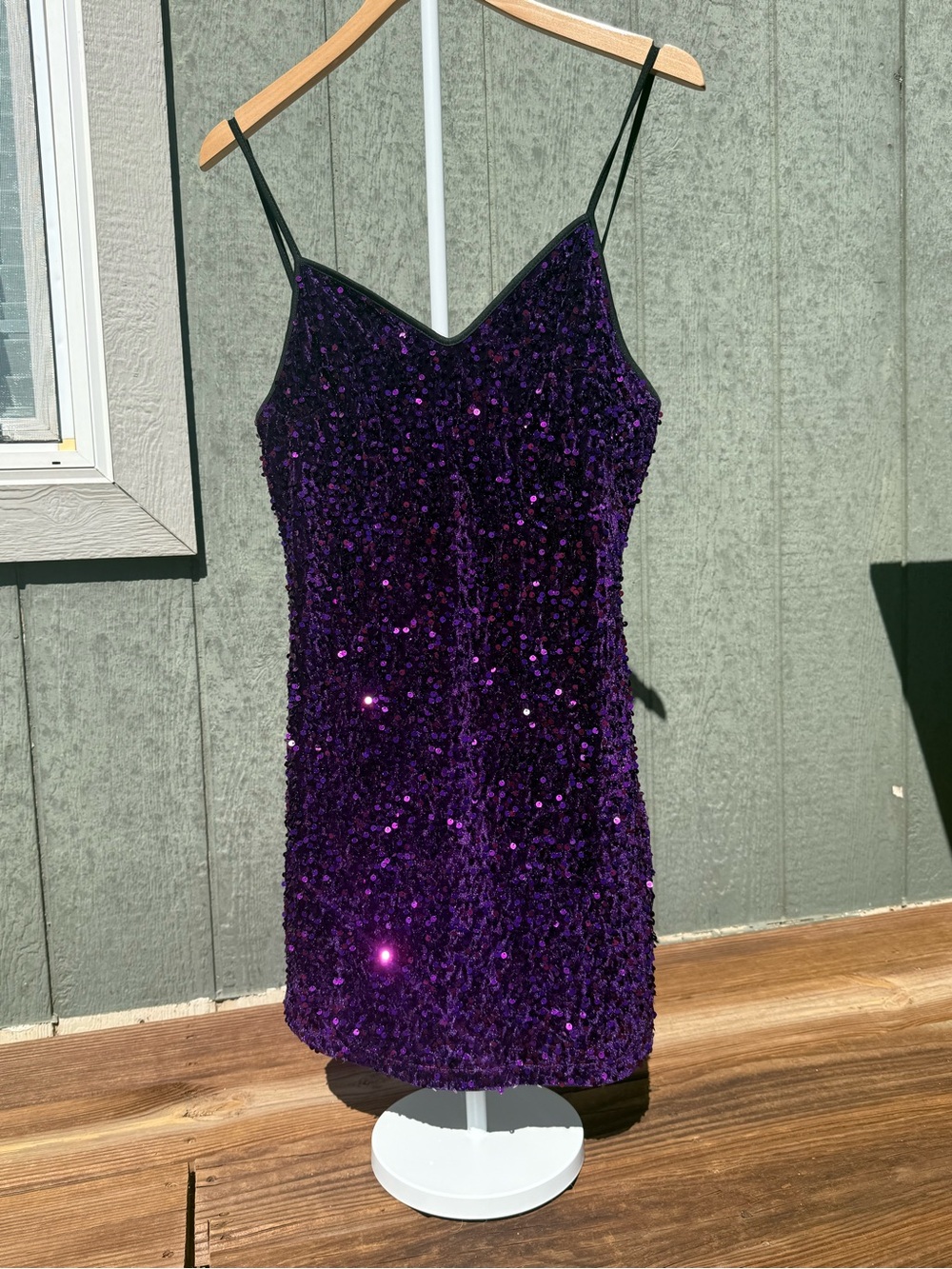 Purple Sequin V-Neck Mini Dress  XL